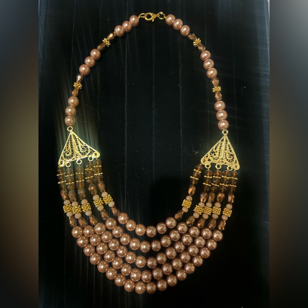 Handmade Neck feat Faux Chocolate Pearl Mediterranean flare one of a kind design